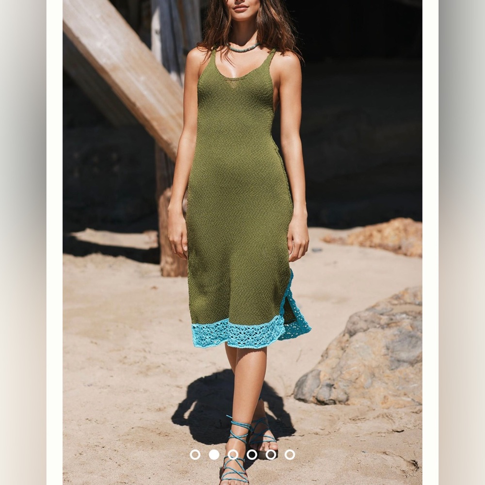 Anthropologie Green and Blue Ruffled Sundress